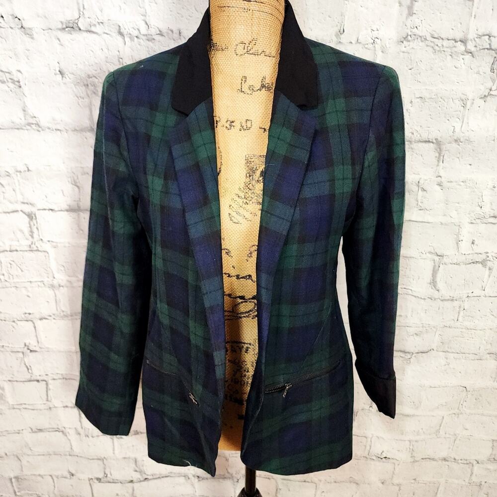 Topshop academia green plaid blazer Sz 10 jacket jacket tartan A41C